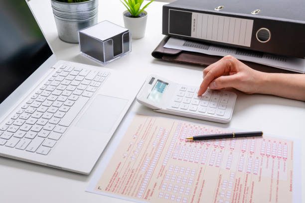 View of woman completing Australian tax form