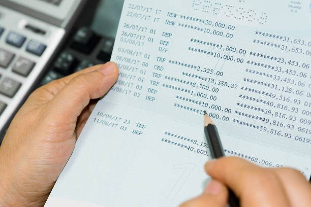Account book bank and calculator on table.